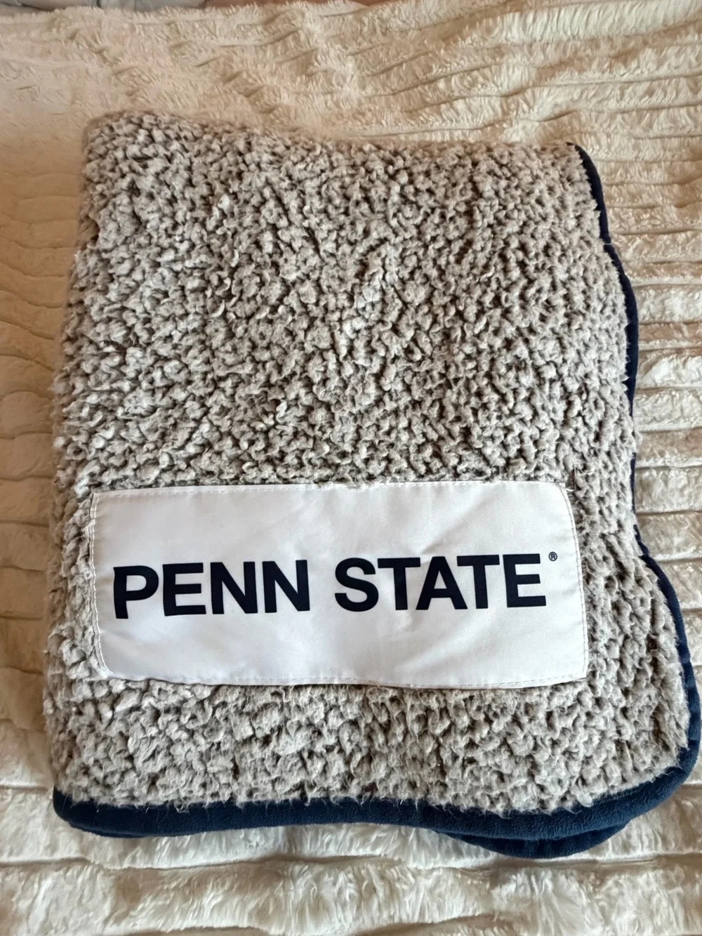 Penn State University Plush Sherpa Throw Blanket in Cream and Navy
